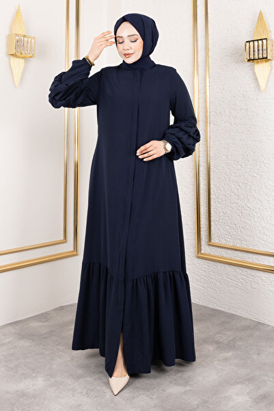 Tesettür Dünyası Detailní sukně s dvojitým balonovým rukávem Flounced Ferace TSD250135 Navy Blue