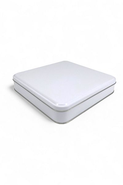 KONTENSAN 215X215X47 mm Metal Covered Unprinted Metal Box, Matte White, 36 Units