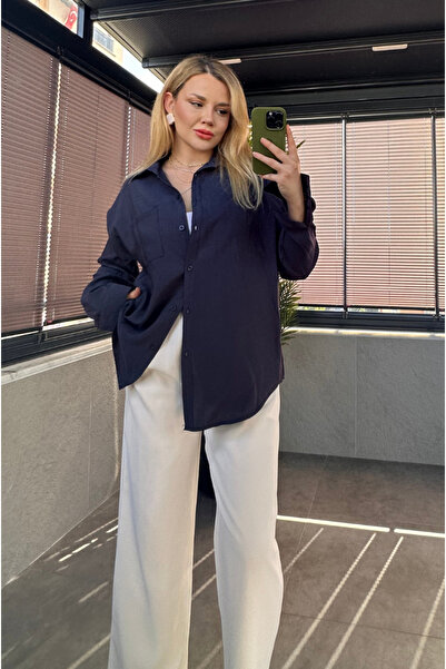 MİR STORE Lacivert Tek Cepli Basic Gömlek