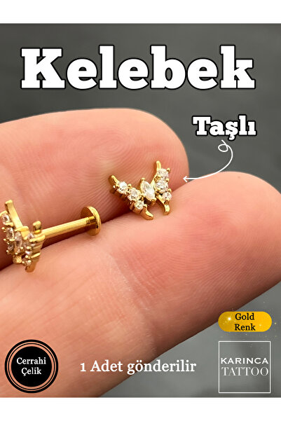 Karınca Piercing Kelebek Taşlı Tragus Piercing Forward Helix Flat Conch Cerrahi Çelik Piercing Küpe