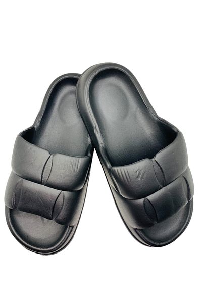 CRACOS Lightweight slippers for the beach or pool, fluffy pattern, black, size 38-39, 25 centimeters