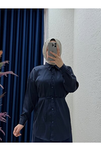 MİHRA STORE Πουκάμισο ζακάρ με αυτοσχεδιασμό Soressa-BN4122 Navy Blue