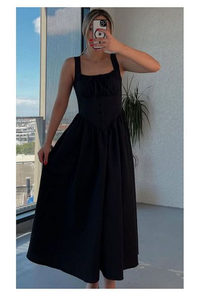 BUSEM Ls0000020 Bsm Suspender Waist Corset Button Detail Midi Dress