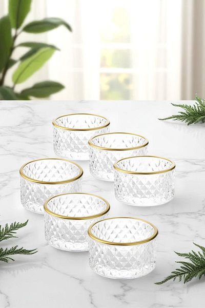 Wow Home 6 Pieces Gold Gilded Glass Bowl Set