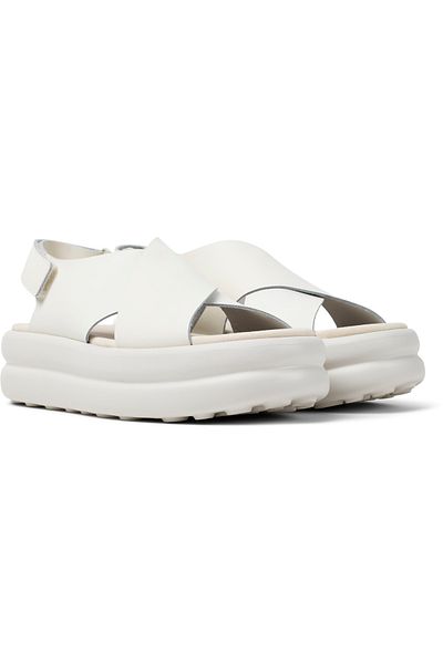 CAMPER Women's White Genuine Leather Comfortable Thick Sole Sandals Hook And Loop PelotasFlotaUp