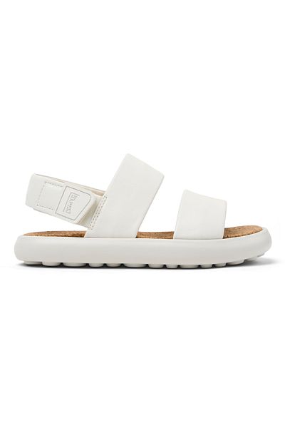CAMPER Women’s White Leather Dual-Band Sandals with Hook and Loop Closure PelotasFlota