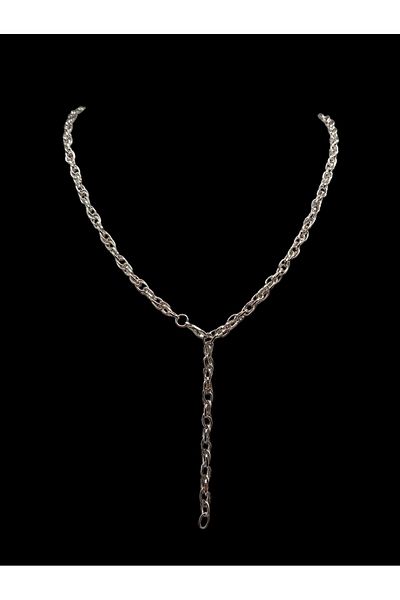 Ralp Moda Twisted Silver Color Chain ​​Y Necklace