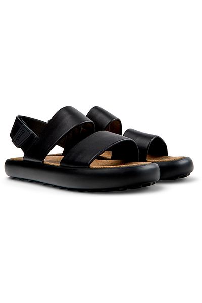 CAMPER Men's Black Sandals with Hook And Loop Straps, Thick Comfortable Sole, Open Front Pelotas Flota