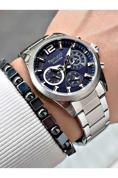 Ferrucci Ferrucci̇ Dark Blue Dial Function Silver Metal Men