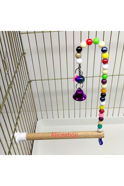 aliceshop Sultan Sevda Perch with Bell and Beads for Paradise Parrot and Budgies