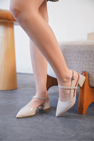 MODAADAM Kadın Franco Kısa Topuklu Ayakkabı - Ten-Rugan