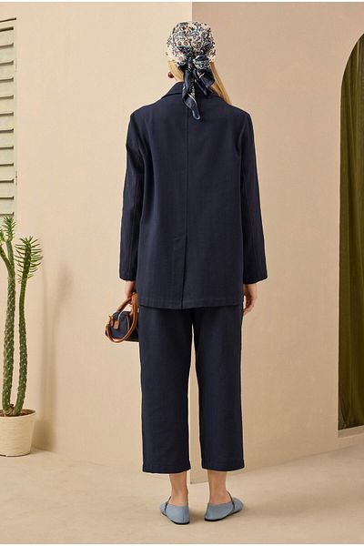 HEQA Λινό σακάκι Blazer Βραδινό Μπλε