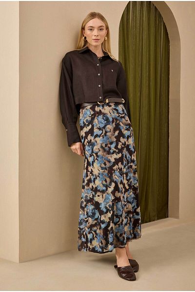 HEQA Linen Crop Shirt Bitter Brown