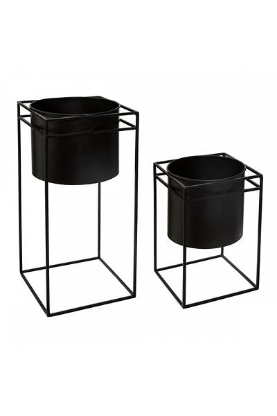 EH Excellent Houseware Set de 2 suporturi pentru flori Duch Negru, oțel, 16x16xH25 cm, 18x18xH39.7cm