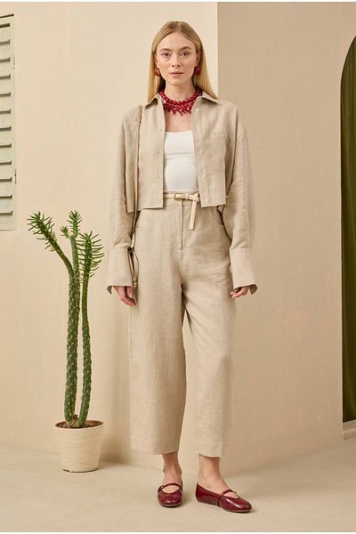 HEQA Linen Crop Shirt