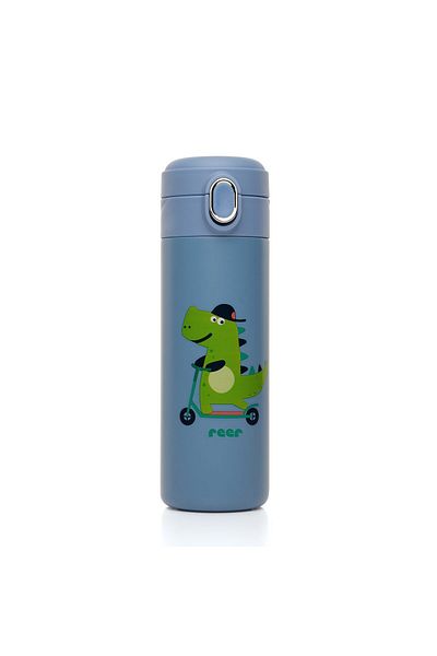 reer Kids Drinking Bottle with Silicone Straw, Stainless Steel, 350ml, Blue, 90103