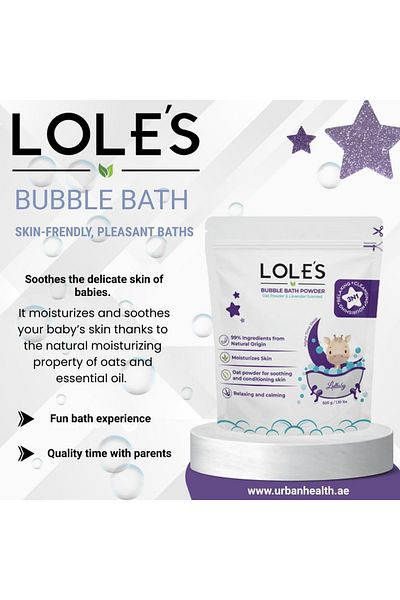 Lole's بودرة حمام الفقاعات للأطفال برائحة اللافندر، منتج طبيعي 100%، خالٍ من المواد الكيميائية، 500 جرام
