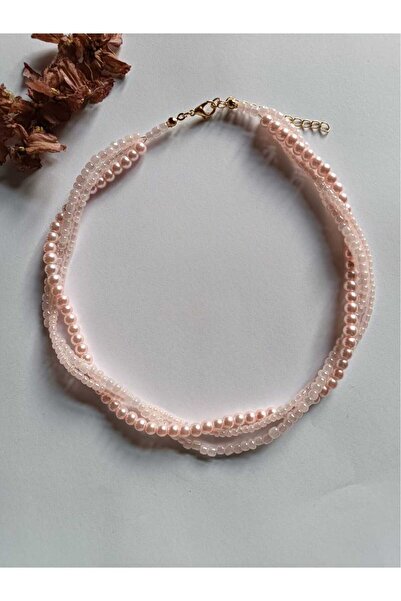 TUHAM AKSESUAR LINDA PEMBE CAM INCI VE KUM BONCUK KOLYE