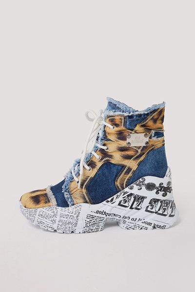 StarBlueMooN Women's Denim Boots Leopard Patterned Summer