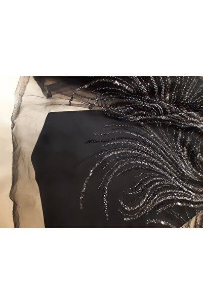 Safir Kumaş Abiyelik Girdap Desen Renkli Taş ve Pul İşlemeli 3 Metre ( Alt As...