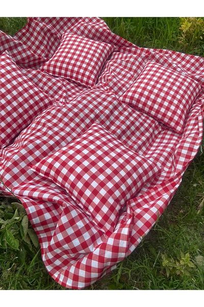 Junenext Floor Table Picnic Cloth Tablecloth 170 X 170, 2 Cushions Included