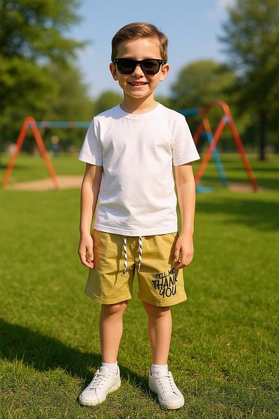 HÇM Boy's Shorts with Pockets, Solid Color Text Printed F29