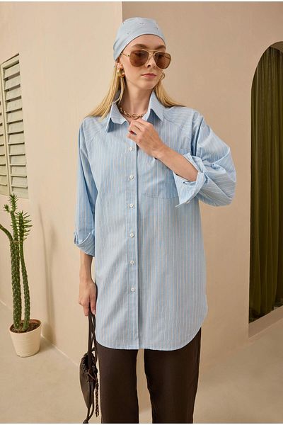 HEQA Ριγέ πουκάμισο Raglan μανίκι Baby Blue