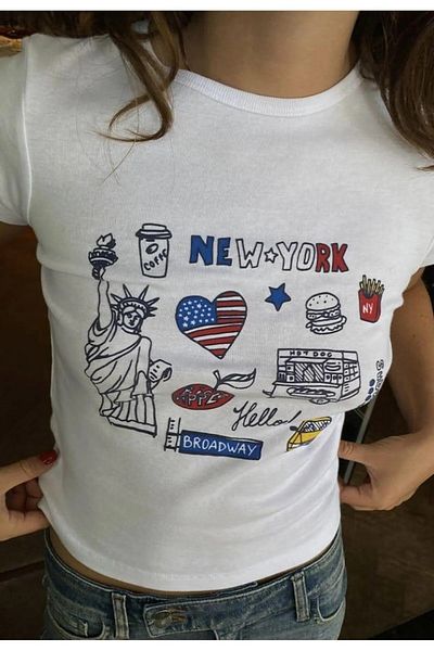 1blood Belt Length New York Printed Crop Blouse