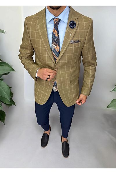 dehaine Men's slim fit checked jacket, 3259, brown