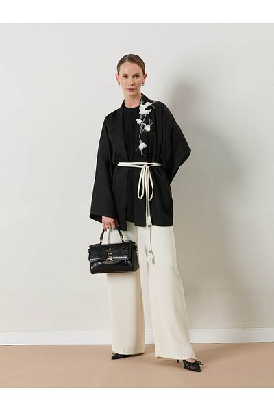 MELIDIA A70375 Aguaje Collar Flower Detailed Kimono Trousers Suit