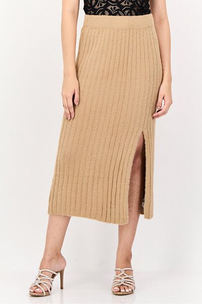 aerie Women Ribbed Midi Skirt, Brown