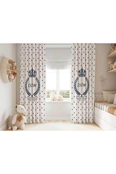 Şen Dekorasyon İSİMLİ KRALTAÇ VE YILDIZLAR ÇOCUK FON PERDE