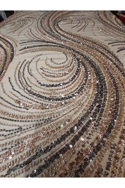 Safir Kumaş Abiyelik Girdap Desen Renkli Taş ve Pul İşlemeli 3 Metre ( Alt Astarı Dahil )