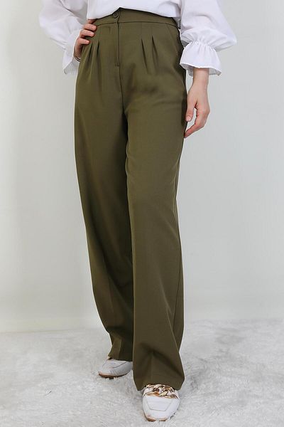 giz astore Elastic Waist Button Trousers Khaki