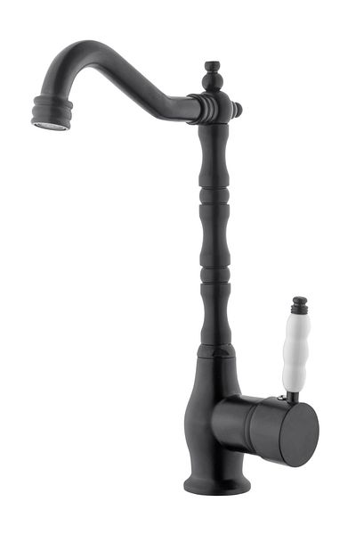 KUSTAR Black Rustic Porcelain Arm Open Close Kitchen Sink Faucet