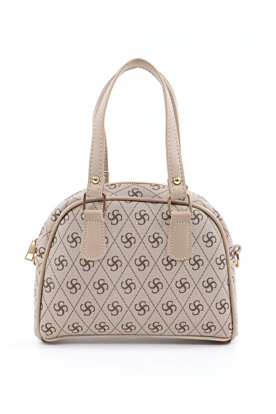 SHAKA Monogram Baskılı Vizon Shk205 Suni Deri Fermuarlı Tek Bölmeli Ayarlanab...