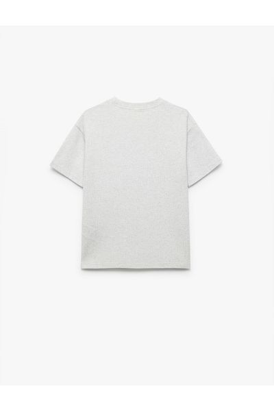 Koton Label Detailed Short Sleeve Crew Neck Textured T-Shirt