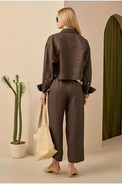 HEQA Linen Crop Shirt Hazelnut