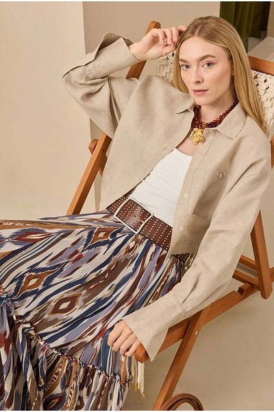 HEQA Linen Crop Shirt