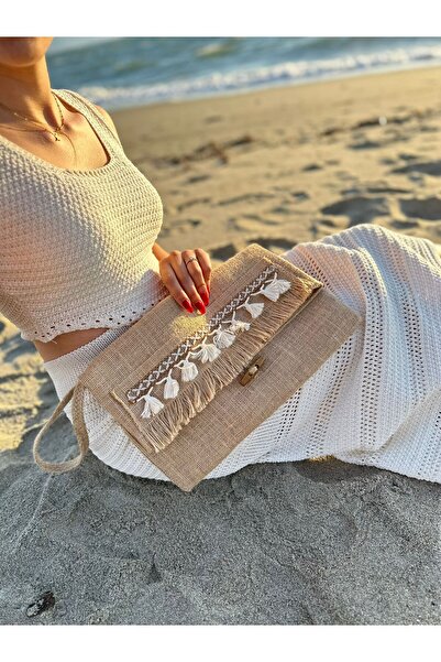 Myra حقيبة يد نسائية من الجوت مع تفاصيل شرابة