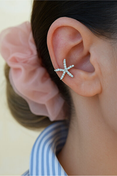 Sacce Scarves&Accessories Deniz Yıldızı Figürlü Zirkon Taşlı Earcuff Sıkıştırmalı Kıkırdak Küpesi