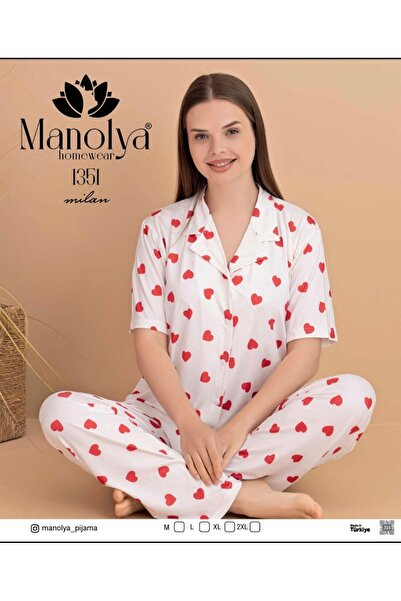 Manolya HOMEWEAR boydan düğmeli yazlık ince milan kumaş terletmeyen kısa koll...