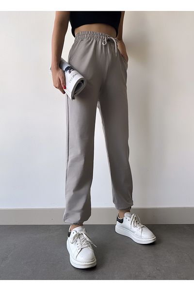 Bonne Maison Γυναικείο ασημί γκρι ψηλόμεσο Jogger φούτερ με ελαστικά πόδια