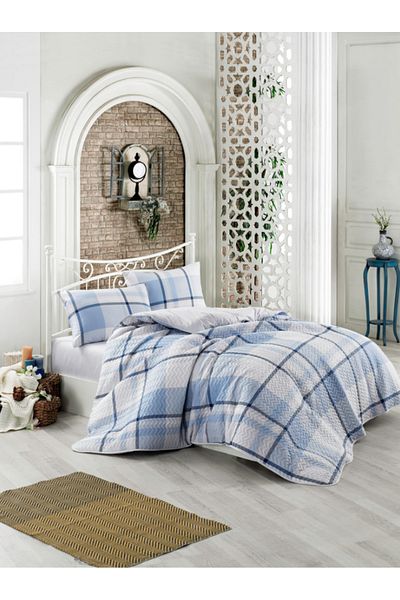 Kristal By Taç Crystal Blue 4 Season Quilted Double Quilt Can Be Placed Duvet Cover Set