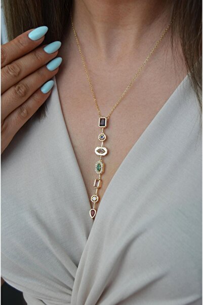 Sacce Scarves&Accessories Çok Renkli Taşlı Y Kolye Çelik