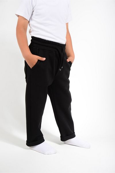 KİDSPİTİRCİK Black Jogger Pants Lakos Fabric with Side Pockets - Elastic Waist - Laces