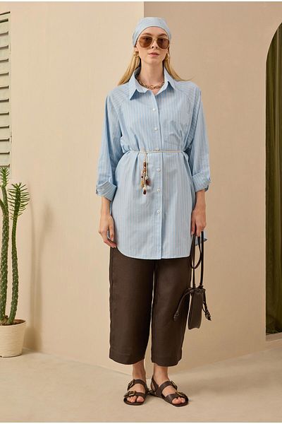 HEQA Ριγέ πουκάμισο Raglan μανίκι Baby Blue