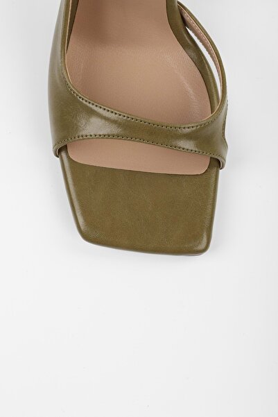 Shoeberry Women's Tobian Oil Green Skin Heeled Shoes