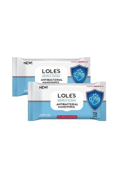 Lole's Gentle Clean Antibacterial Wet Wipes, Pack of 2 x 72 Wipes