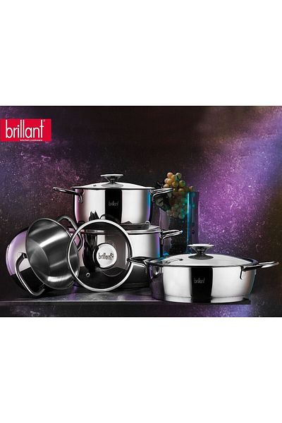 Brillant Auva Stainless Steel, 0.70mm Body Thickness 8 Pieces Inox Handle Steel Cookware Set-Tn-588